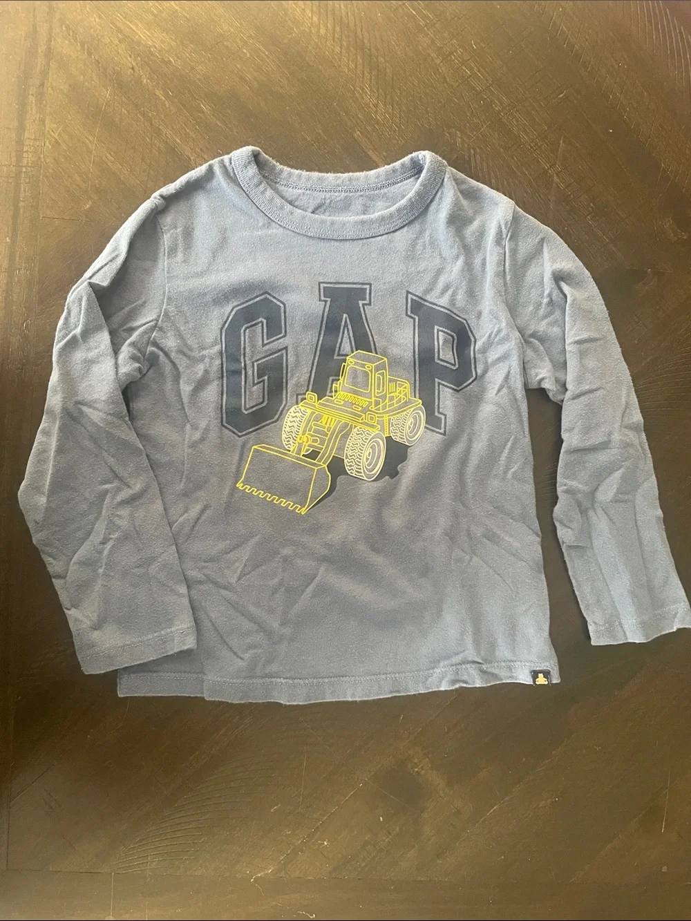 GAP Blue Long-Sleeve Tee with Yellow Tractor Graphic